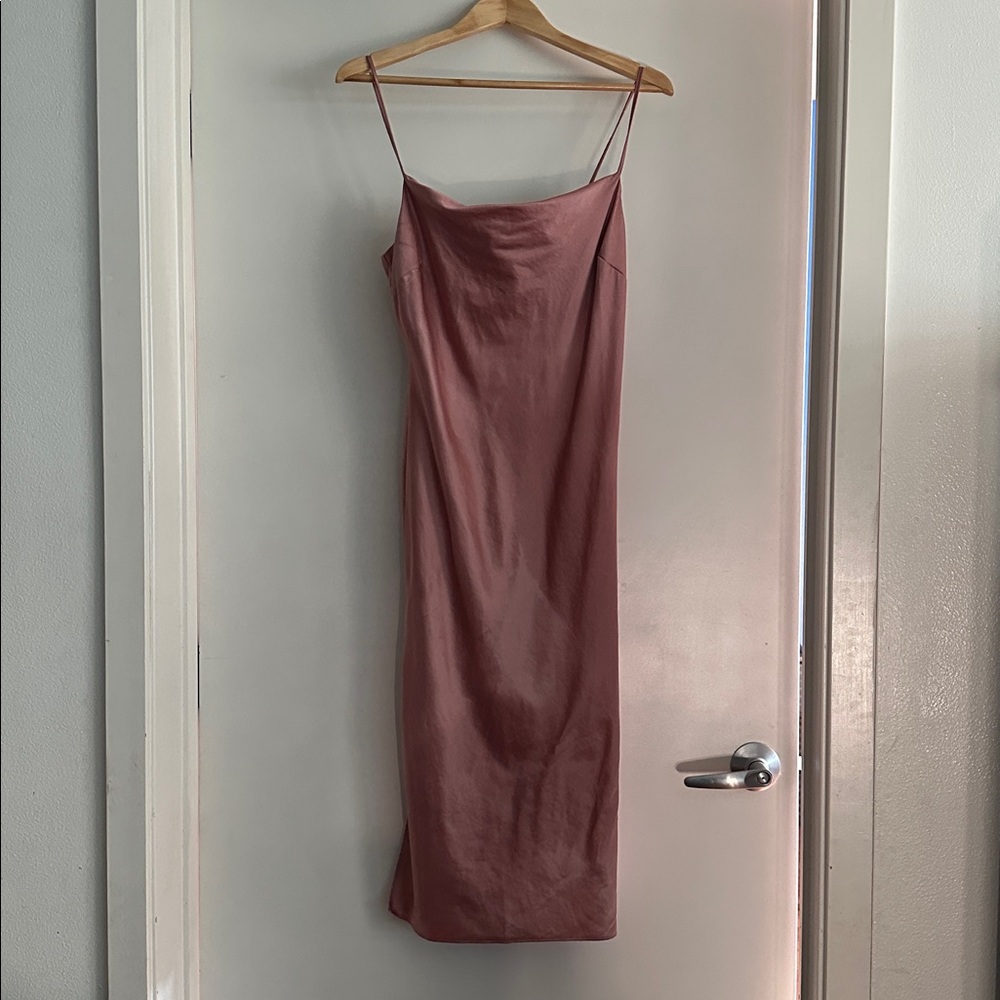 Express Blush Pink Satin Slip midi length Dress Cowl neck size medium - Picture 3 of 7
